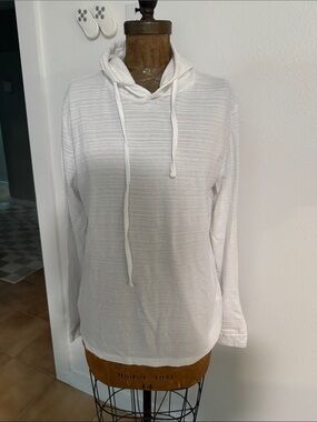 Men's Lightweight Denim & Flower White Hooded Cotton Blend Shirt Size L